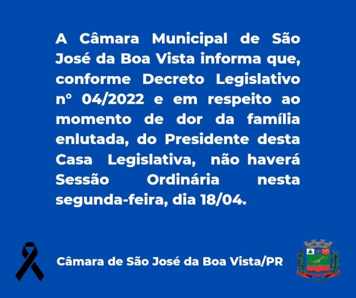 Dia 18/04 não haverá Sessão Ordinária