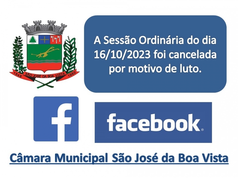 Sessão Ordinária do dia 16/10/2023 foi cancelada 